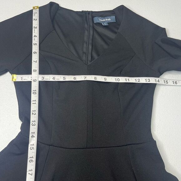Modcloth Black Date Night Done Right 3/4 Sleeve Fit and Flare Dress Size Small - Picture 11 of 16